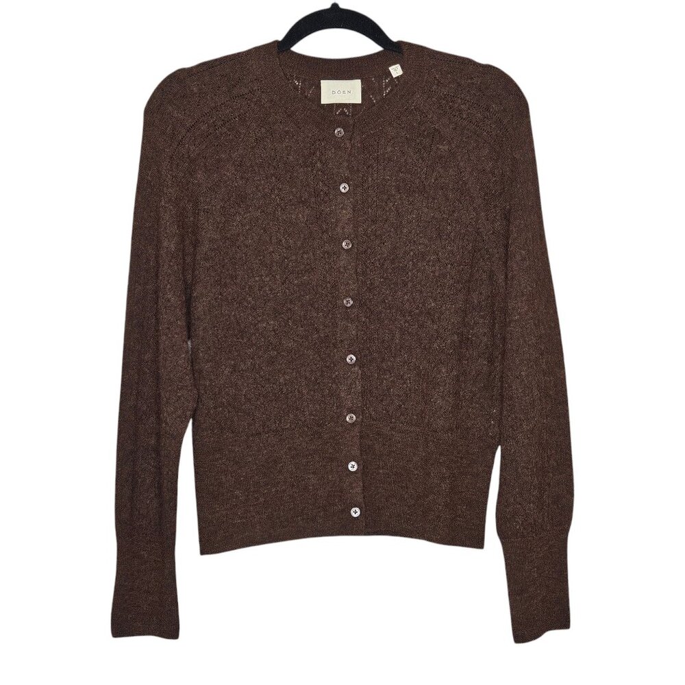 Doen Eileen Brown Alpaca Blend Button Front Cable Knit Cardigan in Dark Cacao - Picture 3 of 11